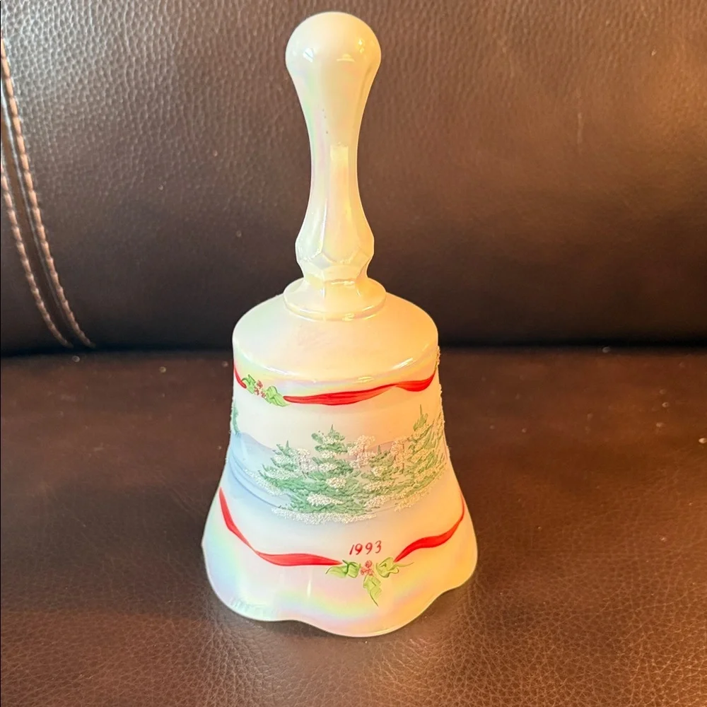 Fenton Holiday Bell with Red and Green Design. Artist signed.  1993.